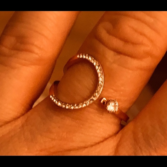 Rose Gold over Stainless steel Ring Loop of Pave CZs goes around to meet cz - Picture 4 of 8